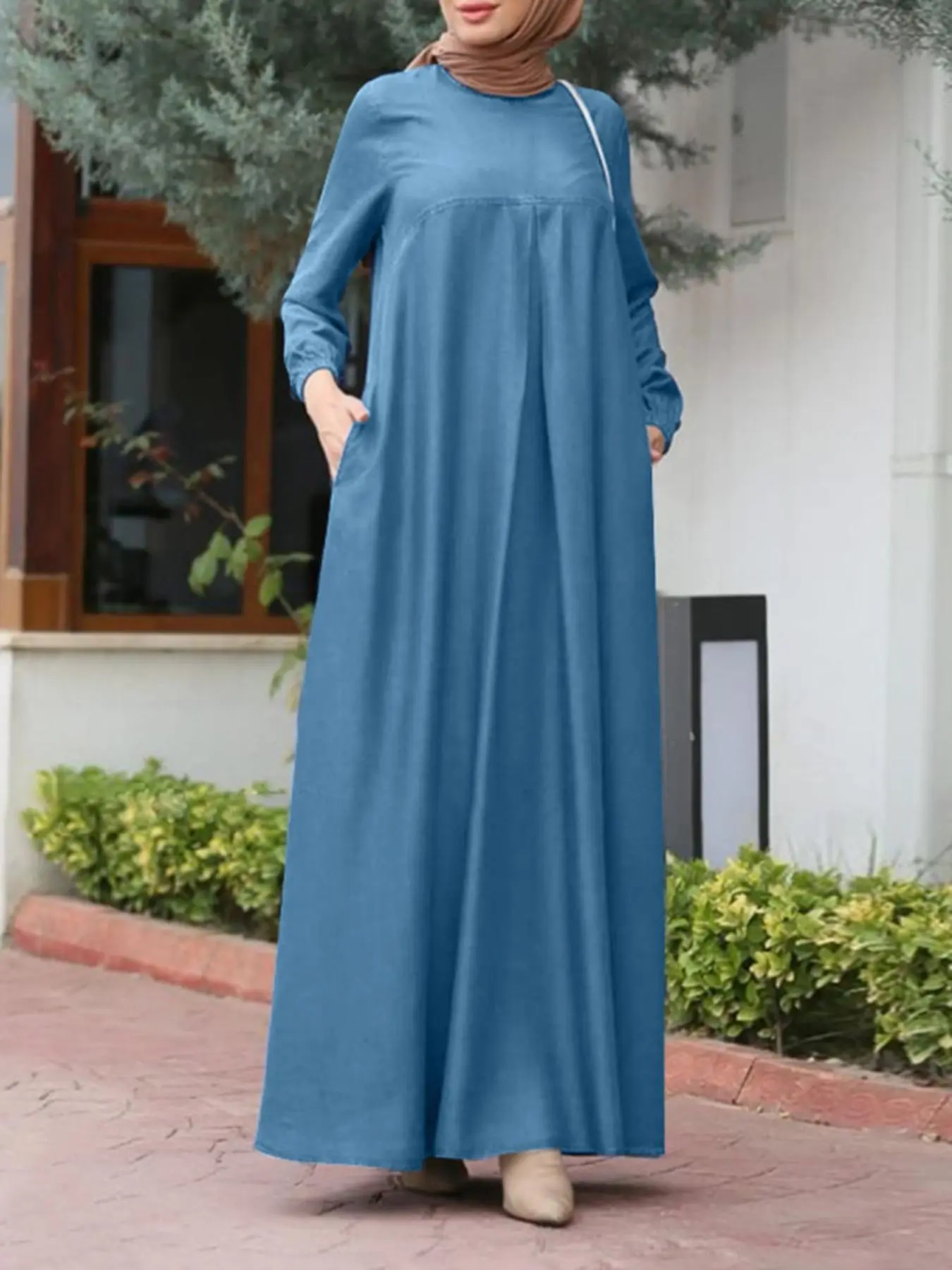 Women's Plain Keyhole Neckline Dress, Casual Solid Color Long Sleeve Maxi Dress, Ladies Clothes for All Seasons