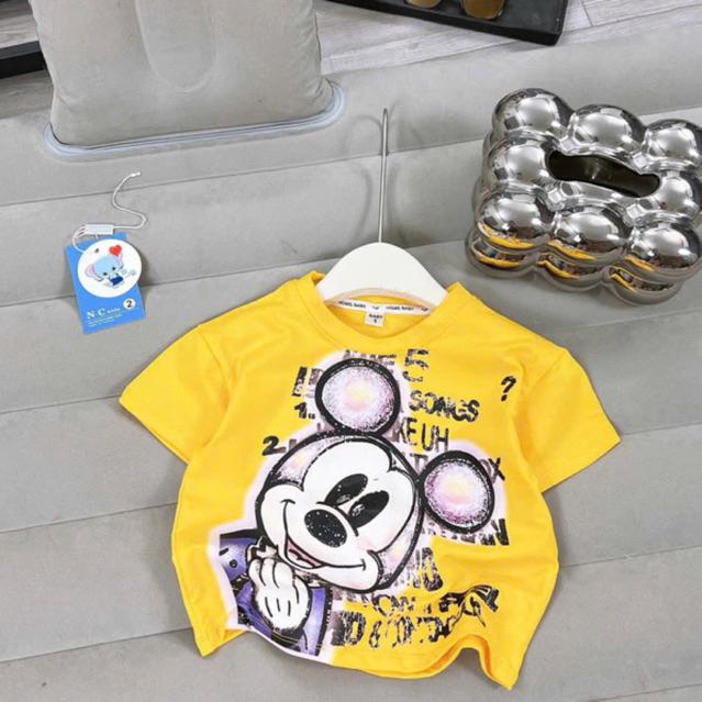 Áo thun cộc tay cotton tàu in hình Mickey 4