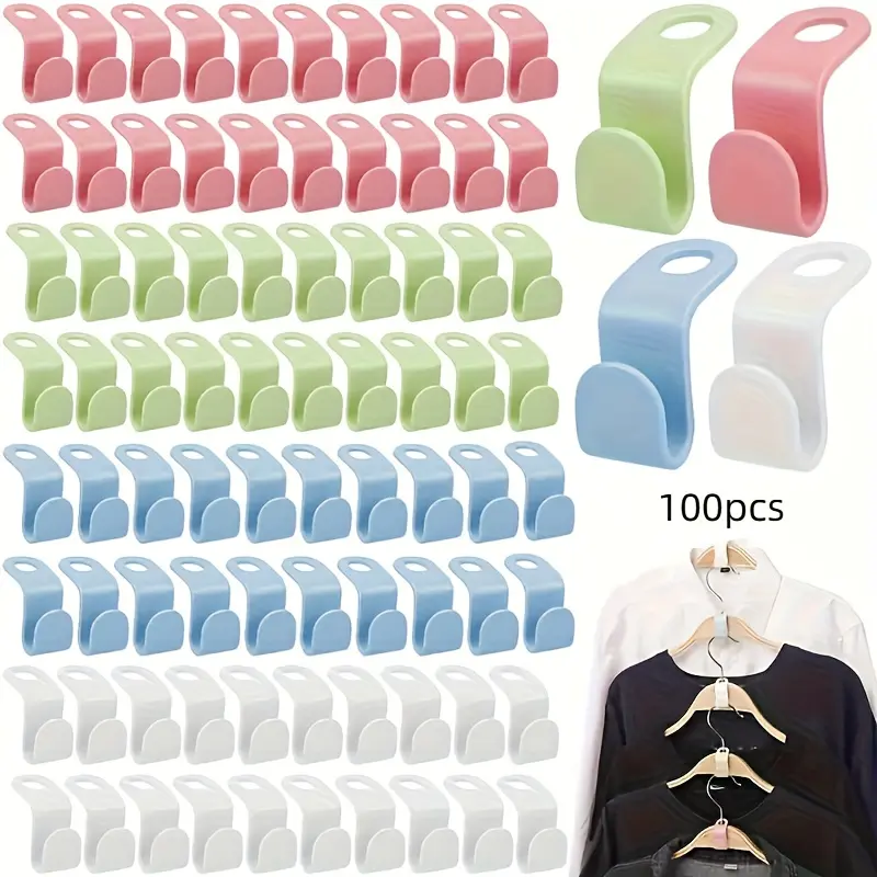 Móc Nối Móc Treo Quần Áo Bằng Nhựa, 100 Cái / bộ, Móc Hạng Nặng Bền, Cho Quần Áo, Tiết Kiệm Không Gian Gia Đình, Thích Hợp Để Sắp Xếp Quần Áo Tủ Quần Áo, Tủ Quần Áo, Gia Đình, Ký Túc Xá, Trở Lại Đại Học Thiết Yếu