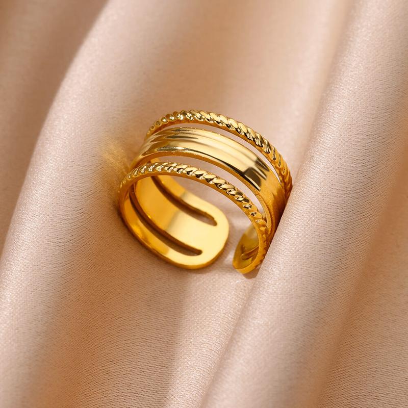 Product Introduction of 1 PCS Stainless Steel White Cat's Eye Round Open Ring Gold Color Adjustable Rings For Women Party Vacation Couple Jewelry Gift 3