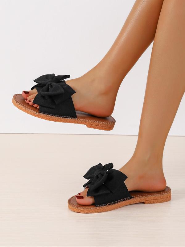 Women's Cute Bowknot Design Slip-on Sandals, Flat Shoes Sandals, Leather Sandals, Soft Non-slip Brown Slide Sandals for Summer 2025, Fashion Round Toe Flat Sandals for Daily Wear, Comfort Shoe, Ladies Sandal 9