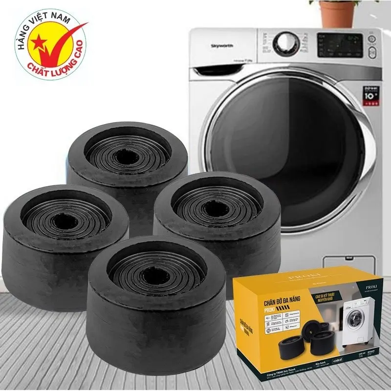Bộ 4 miếng đệm chân máy giặt Proki, Đế chống rung lắc máy giặt , tủ lạnh làm giảm tiếng ồn cao su chống rung