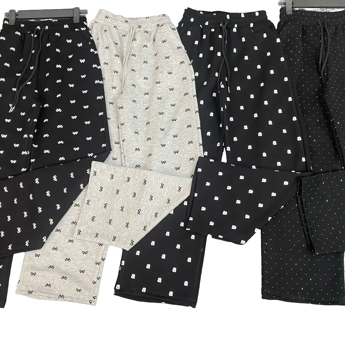 [ GIÁ MỞ BÁN ] QUẦN NỈ ỐNG RỘNG PHOM HÀNG QUẢNG DÀY DẶN CO DÃN HÌNH NƠ , ĐÁ BLING , CHỮ A Nữ Women Pants Ong