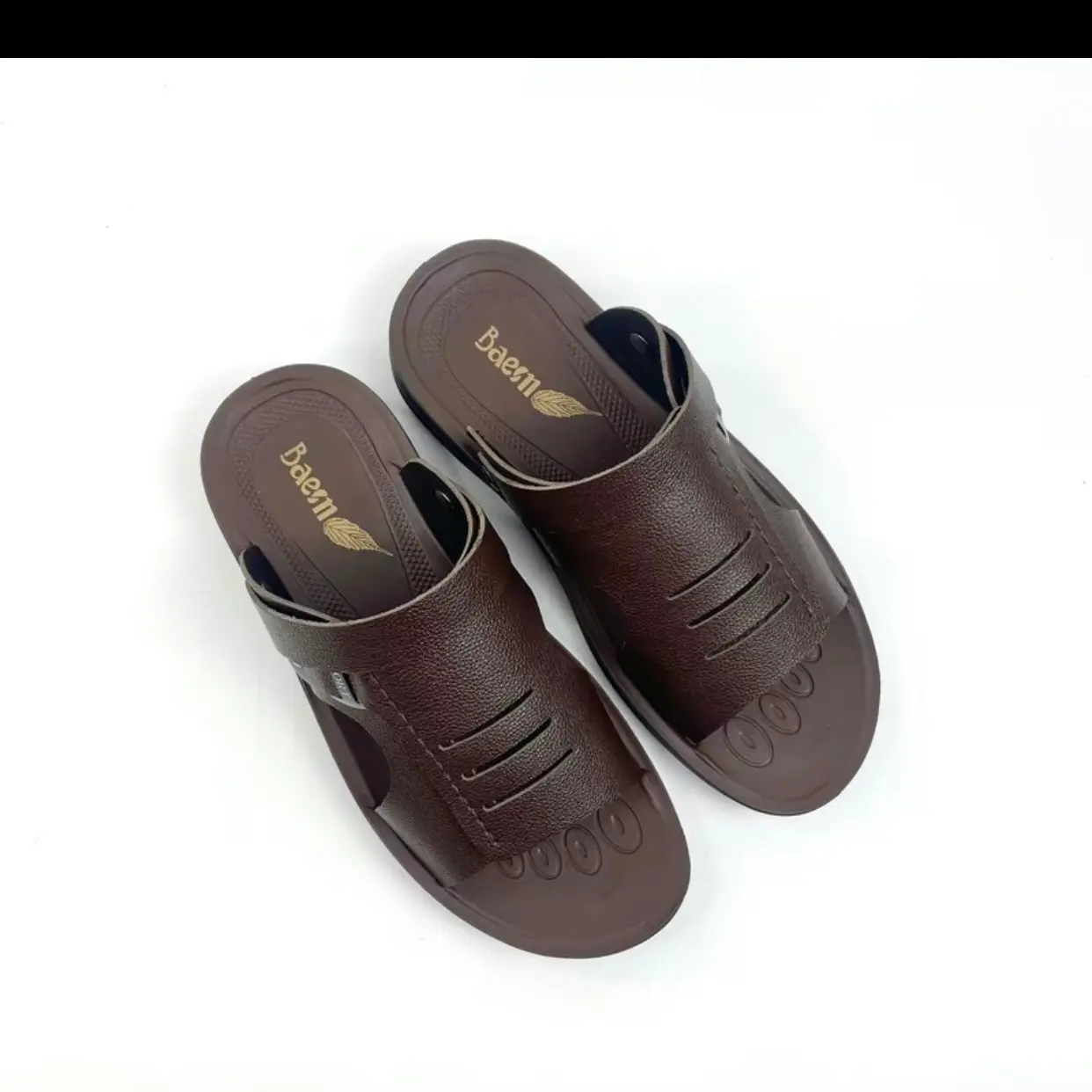 Dép da nam cao cấp có quai hậu , đế cao su chống trơn trượt, đục lỗ thoáng khí size 38-43 - Đế Bằng Sandal