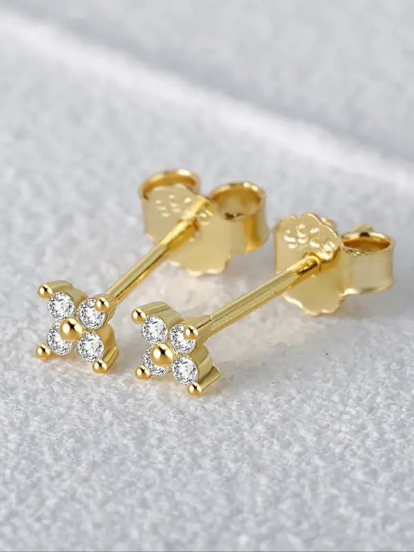 925 Sterling Silver Flower Design Earrings, Fashionable Rhinestone Decorated Earrings for Women, Casual Jewelry for Party, Daily Clothing Decor, Trendy All-match & Exquisite Jewelry for Gift 0