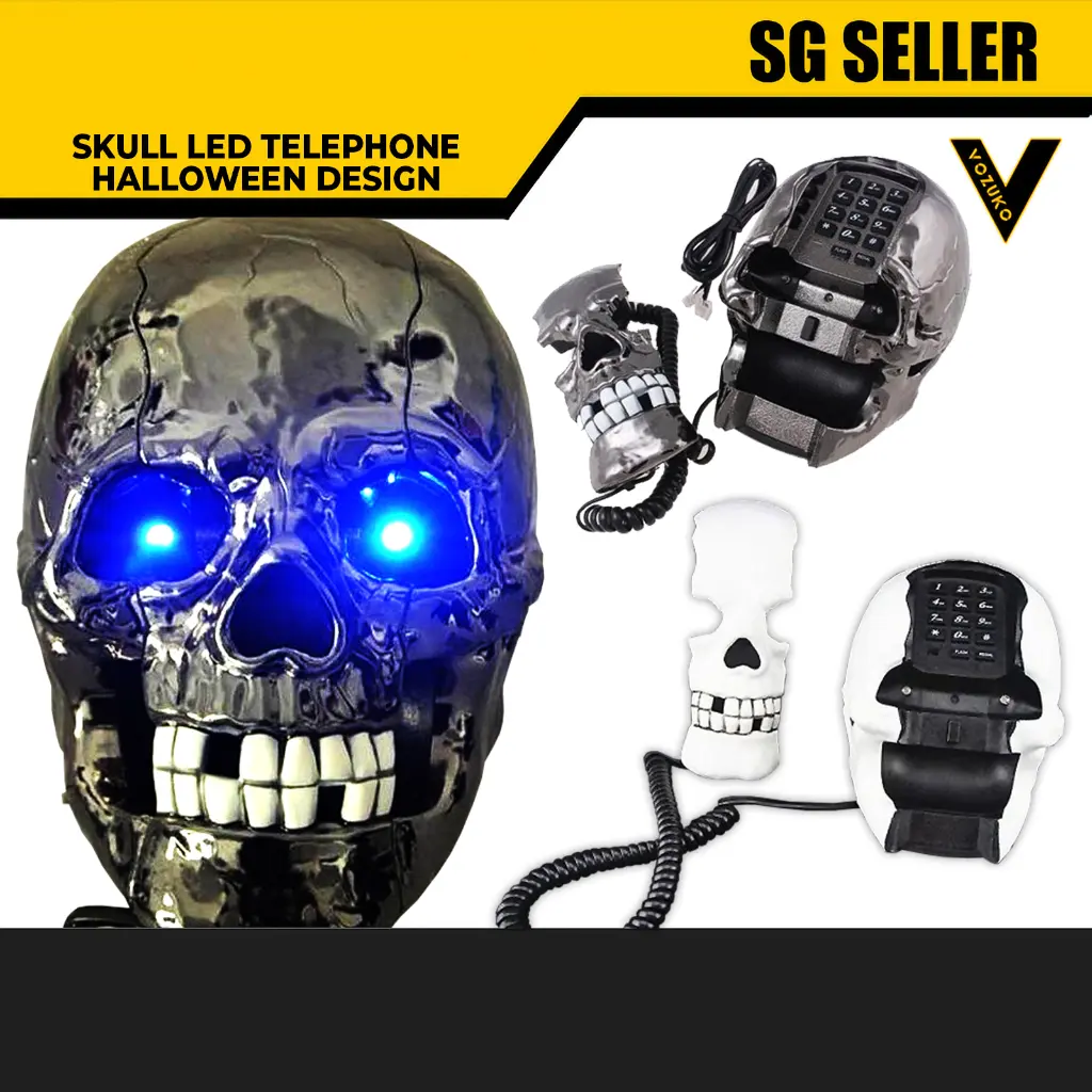 VERY COOL SKULL TELEPHONE WITH BLUE LED LIGHT/HALLOWEEN