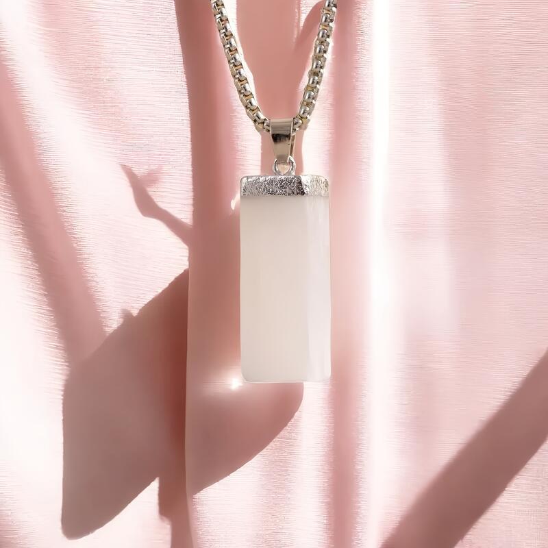 Product Introduction of 1/3pcs Natural Square White Pendant, Men's & Women's Selenite Crystal Necklace, Holiday Birthday Gift, Christmas Gift Natural stone has naturally occurring cracks, mind buying with caution 4