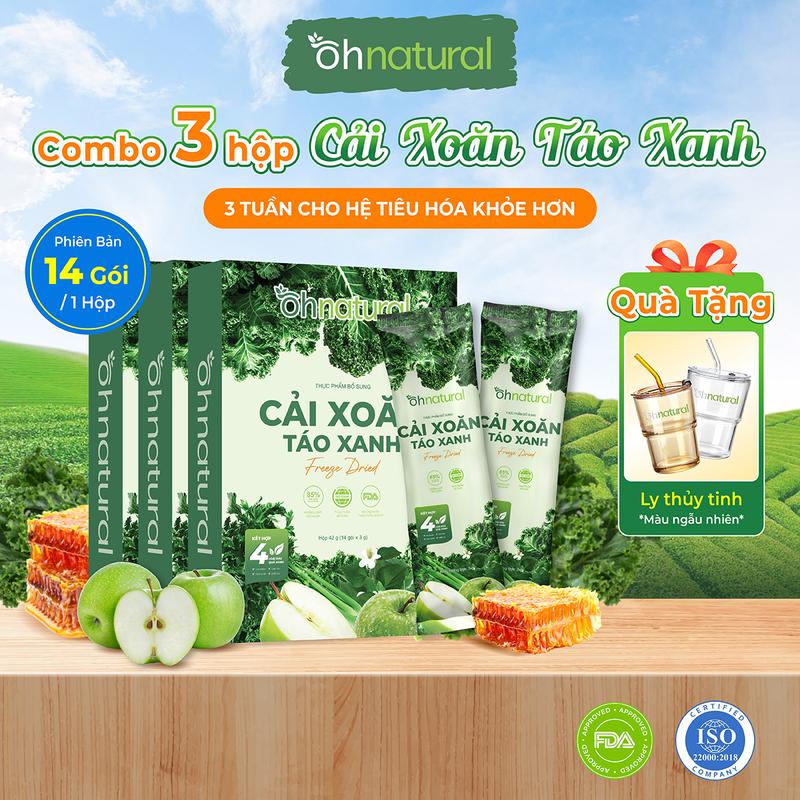Mua Từ 3 Hộp Nước Uống Cải Xoăn Táo Xanh Oh Natural Tặng 1 Ly Ohnatural 400ML + Ống Hút l ( 1 hộp 14 gói 3g )