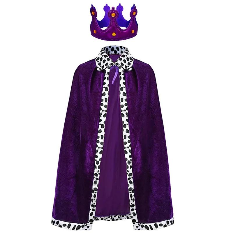 Product Introduction of Adult Kids Cape King Prince Cosplay Costume Crown Shawl Parent-child Activity Party Performance Costume Halloween Cloak 4