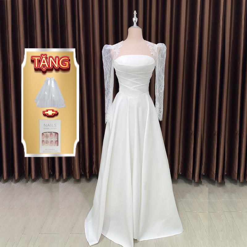 [Tặng voan + Bộ Nail] Váy cưới Maxi dài tay phối ren đi bàn xu hướng cổ điển 2023 nhẹ nhàng đơn giản sang trọng mã TW106 Áo Cưới Trắng Nữ Voan Dress mã