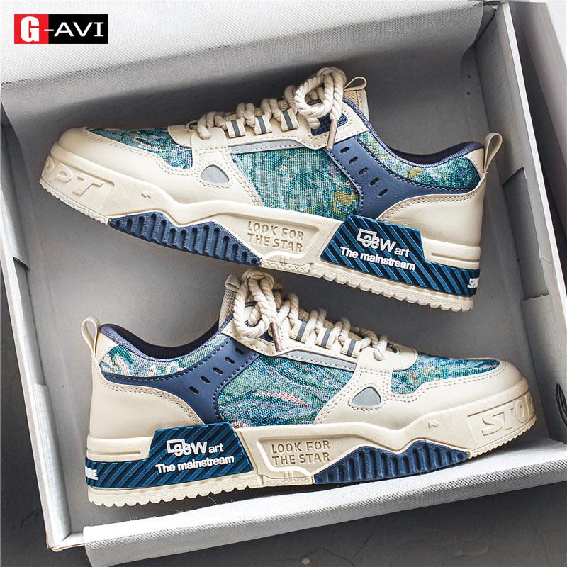 Giày thể thao nam G-AVI hot trend 2024 đế tăng chiều cao 5cm kiểu dáng trẻ trung, phong cách cá tính 099 Cao Su Đế Bằng Sneaker Shoes Hoa