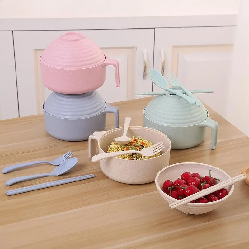Kitchen Accessories Ramen Bowl Set, 1 Set Including Bowl & Fork & Spoon & Chopsticks, Microwave Safe Ramen Bowl, Back To School Supplies