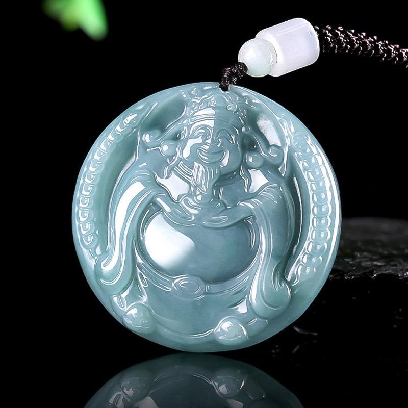 Mặt day chuyền thần tài tròn ngọc phỉ Thúy xanh lam bóng đẹp sang trọng đẳng cấp nam tính 2