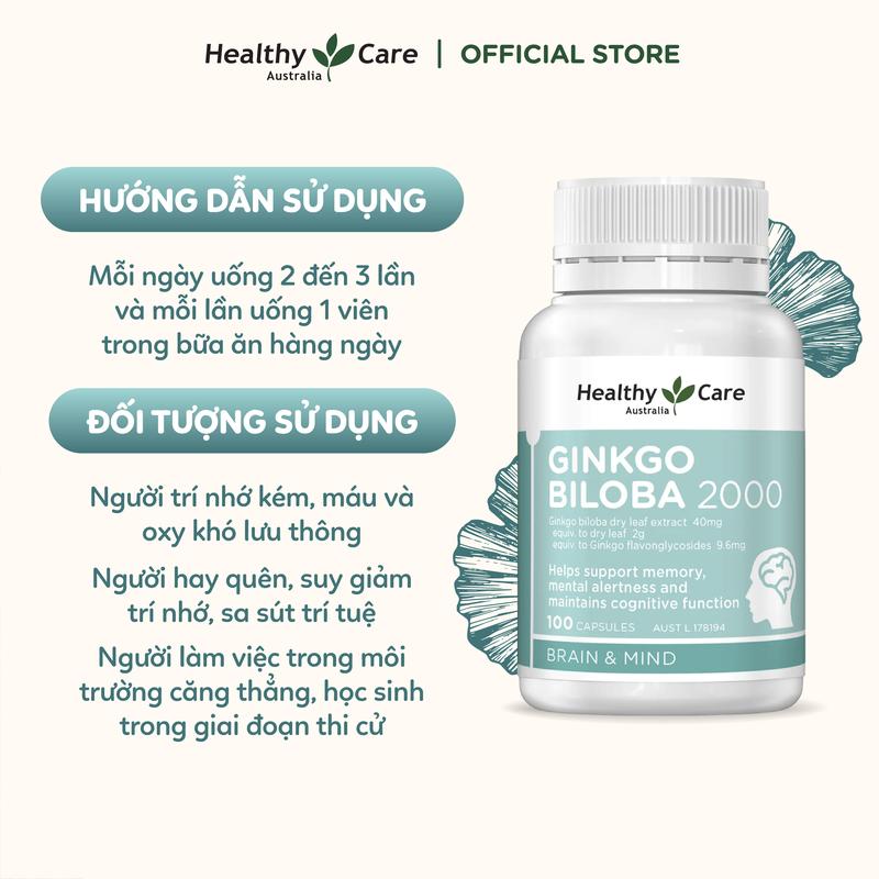 Viên Uống Bổ Não Healthy Care Ginkgo Biloba Tăng Cường Trí Nhớ, Giảm Đau Đầu, Lưu Thông Máu Não - 100 Viên 5