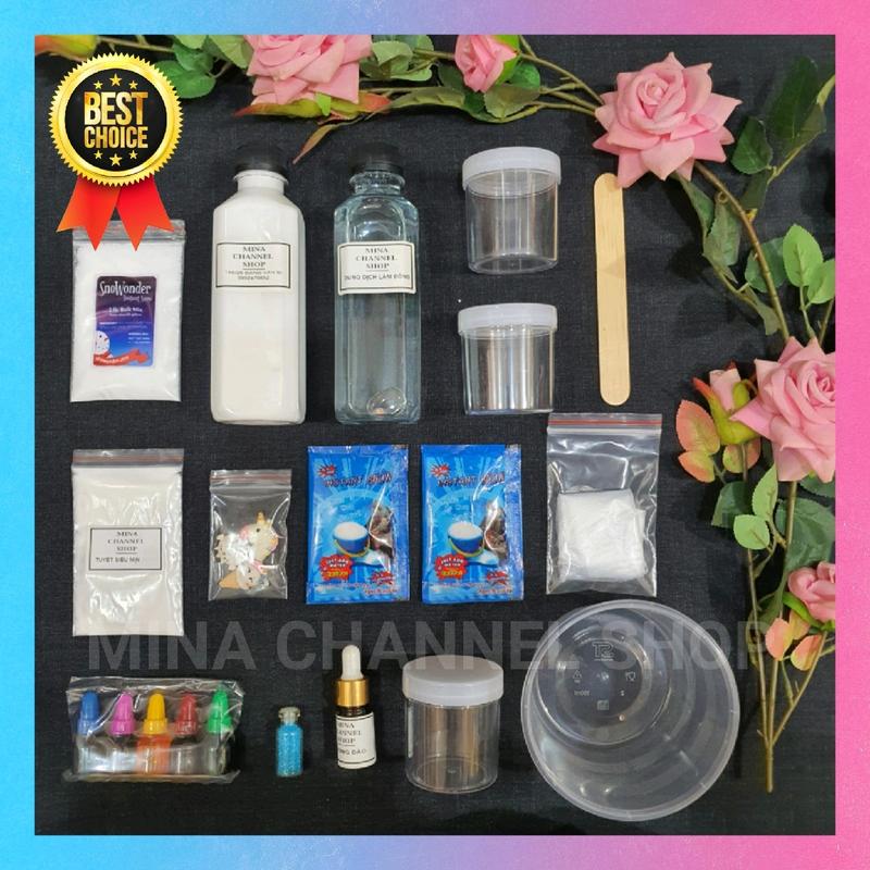 Bộ Kit Slime Mây Tuyết Mỹ Cao Cấp Siêu Đẹp, An Toàn, dễ làm, giá rẻ nḣất, 20 Món Kèm HDSD Và Quà Tặng