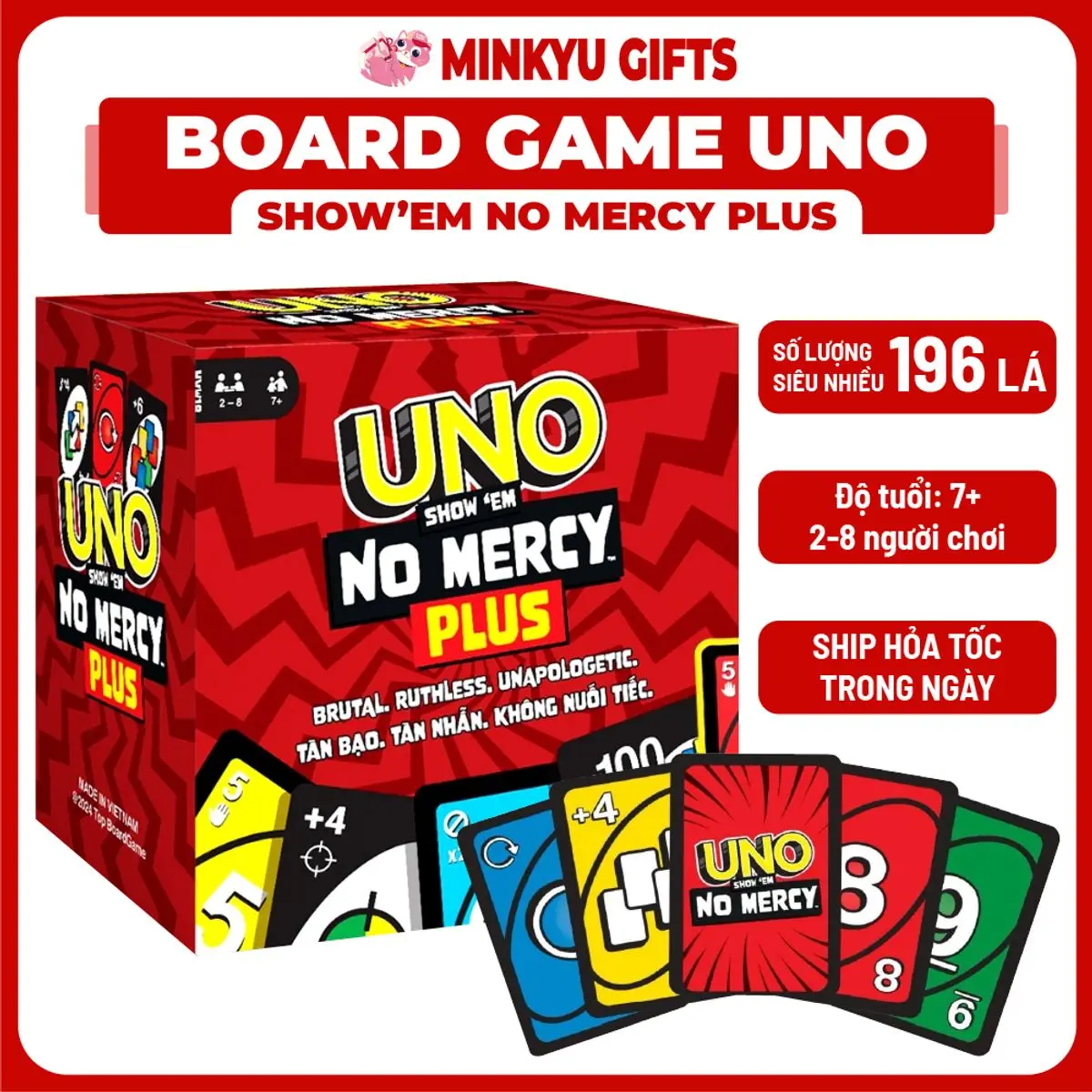 Uno NO MERCY PLUS 196 Lá, Thiết Kế Nhỏ Gọn, Tụ Tập Vui Chơi Cùng Gia Đình Và bạn Bè