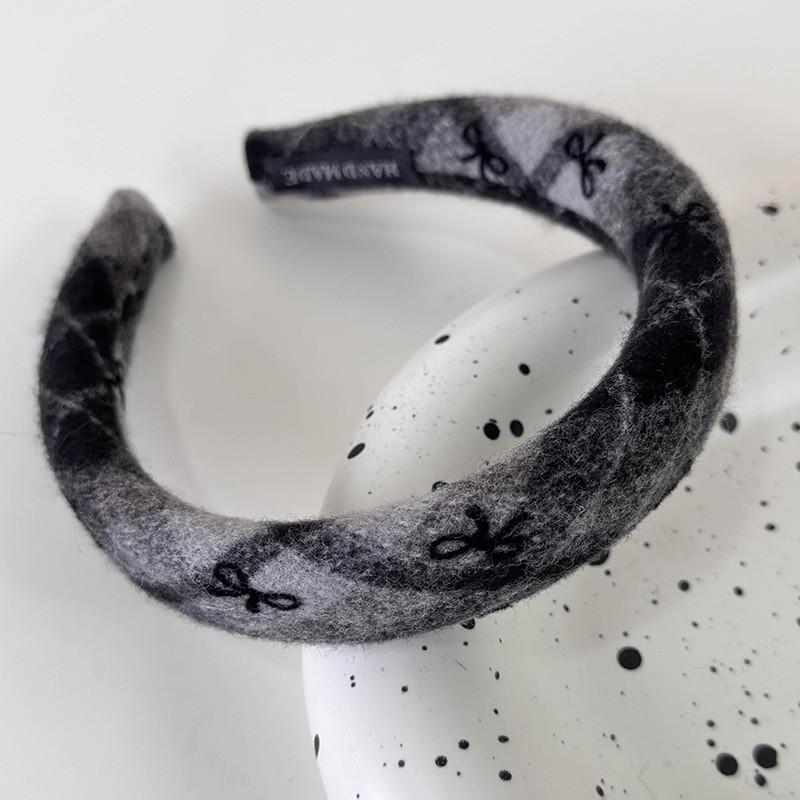 Gray Polka Dot Knitted Bow Retro Hair Accessories Headband 7