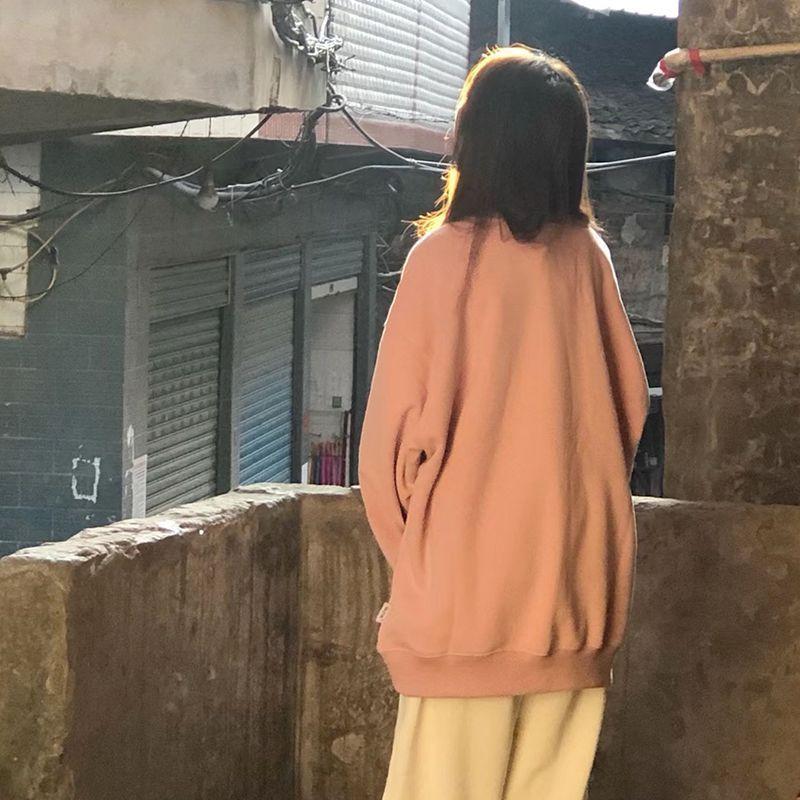 Áo Hoodie Chải Cổ Tròn, Màu Hồng Dễ Thương Hợp Xu hướng Dành Cho Nữ, Thích Hợp Cho Mùa Thu Và Mùa Đông, Phong Cách Hàn Quốc, Dáng Rộng Vừa Vặn, Thích Hợp Cho Học Sinh, Phong Cách Thường Ngày Áo Dễ Phối Đồ Thời Trang 5