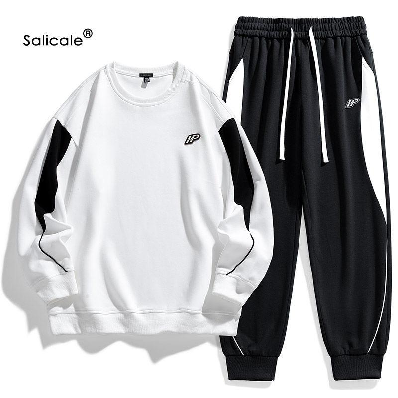 Bộ nỉ unisex nam nữ thu đông phối màu trắng đen đẹp chất set bodo Menswear có thể giặt máy 【 áo thun đơn   801 trắng bộ  quần  áo  mùa  đông  boy  phố Nhung bộ  nỉ  boy  phố