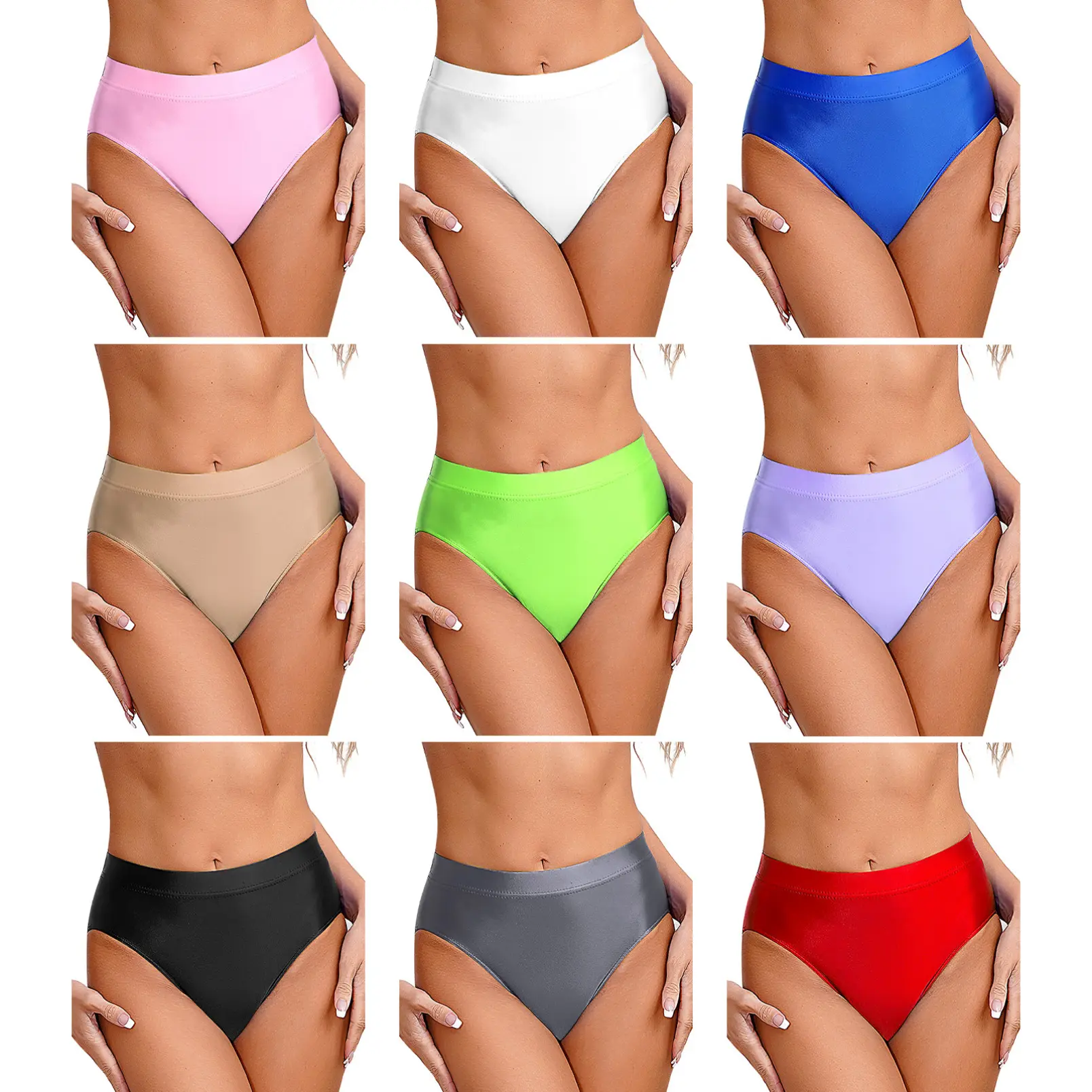Quần Bikini Cạp Cao Bóng Dầu Cho Nữ, DPois, Che Phủ Toàn Bộ, Đồ Bơi Đáy Bikini, Thích Hợp Cho Các Hoạt Động Bơi Lội Women Kim Tuyến