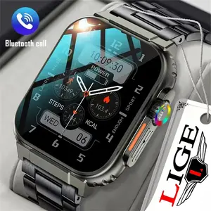 LIGE AMOLED Jam Tangan Pintar Pria Panggilan Bluetooth Gelang Olahraga Tahan Air IP68 Siaga Panjang untuk Android IOS Smartwatch