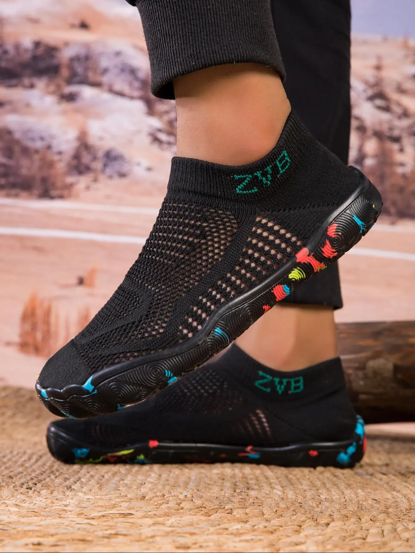 Women's Letter Print Hollow Out Slip on Water Shoes, Casual Sporty Breathable Quick Drying Water Shoes, Beach Footwear, Outdoor Barefoot Shoes for Swimming, Fishing, Hiking
