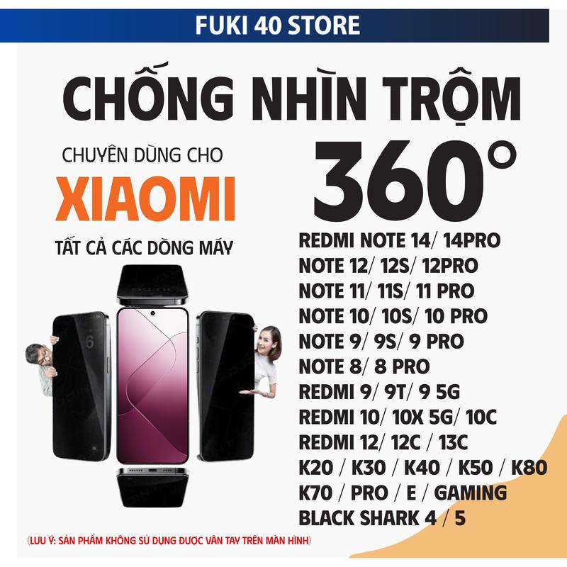 Kính cường lực cho Xiaomi Redmi chống nhìn trộm 360 độ Note 14 Note 13 Pro Note…