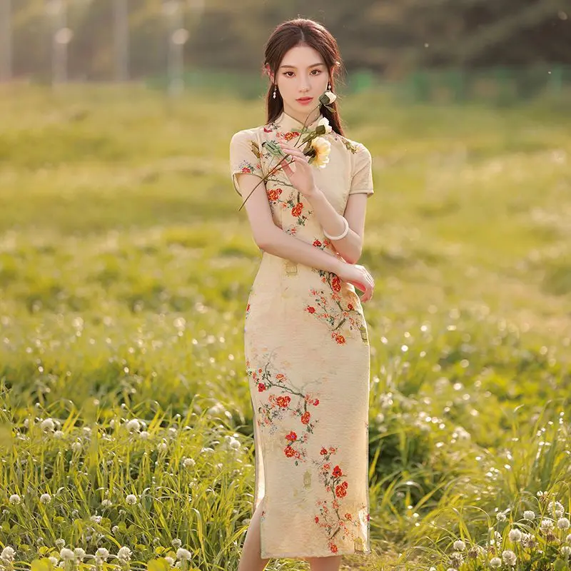 Sườn Xám, Phong Cách Trung Quốc Cộng Hòa, Sườn Xám Nữ Thanh Lịch Mùa Hè, Hàng Mới Về Năm 2024