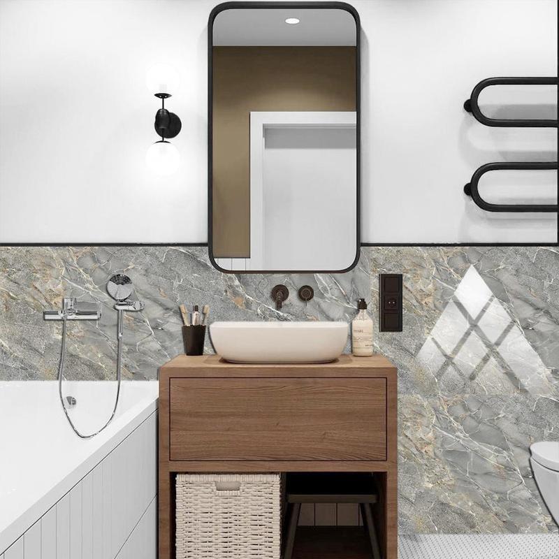 Marble Pattern Self-adhesive Wall Sticker, 10pcs/set Removable Wall Tiles Sticker, Wall Decal, Wall Decor for Home Kitchen Bathroom, Adhesive Stickers, Decoration Items, Sticker Decorations 7
