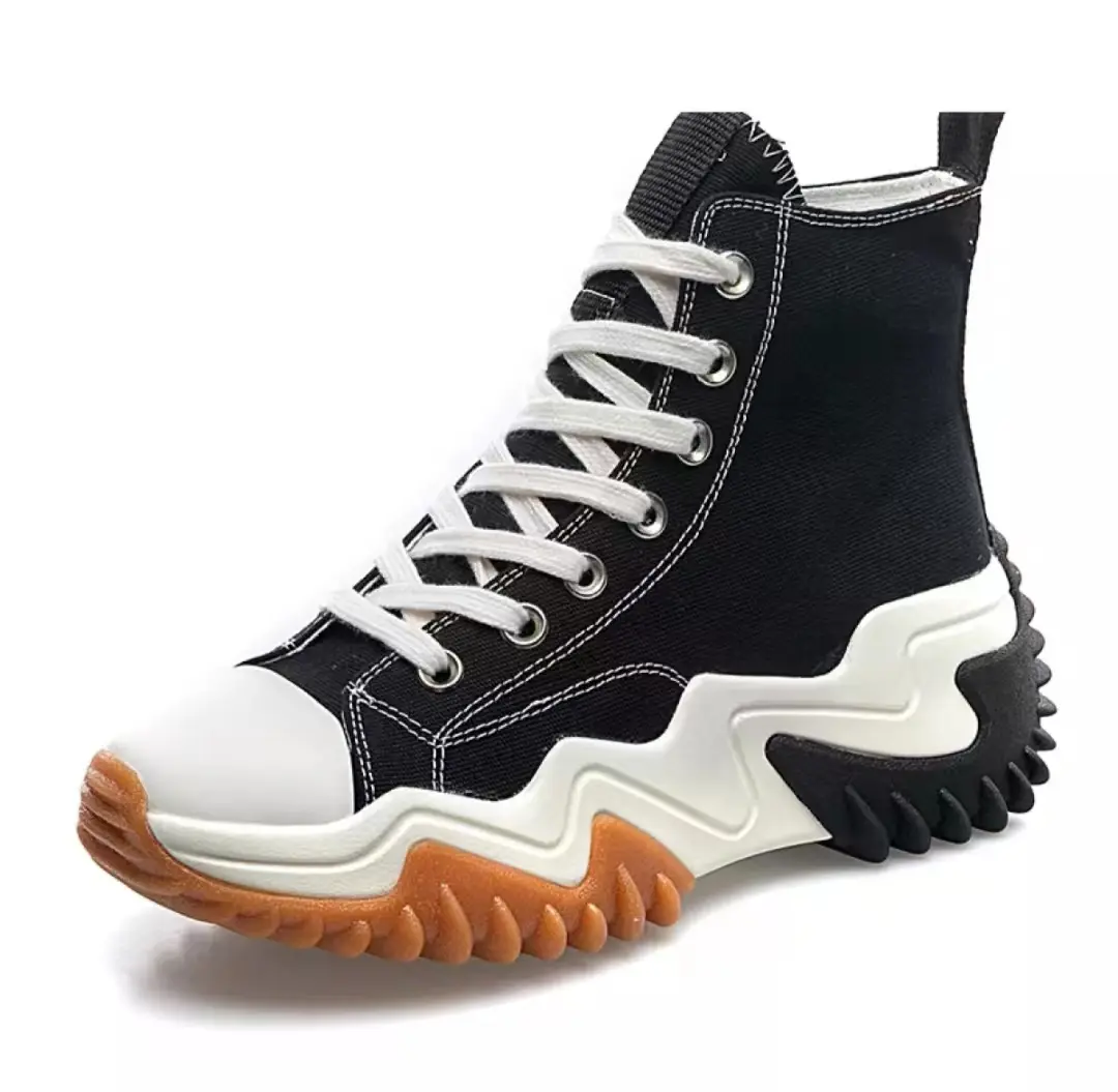New High-top  shoes, black and white full white thick sole heightening 1970SATCⅩ retro canvas shoes