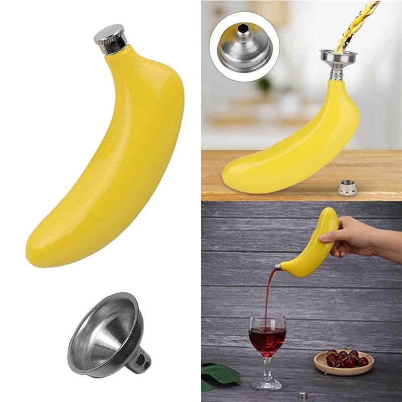 Product Introduction of Funny 5 oz Whiskey Bottle Stainless Steel Yellow Hip Flask Durble with Funnel Banana Shaped Flask for Men Traveling Fishing Hunting Hiking Camping 13