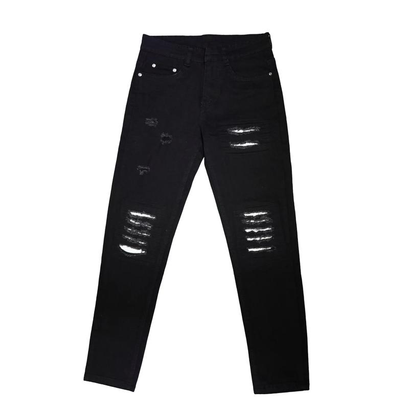  Quần jean nam rách gối có lót miếng vá trắng chất bò co dãn QD31 form skinny đẹp Menswear Pants Có Túi 