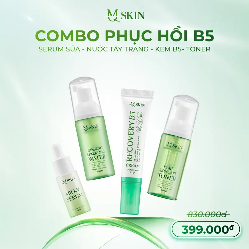 [MQ SKIN01] Combo 4 món Dưỡng ph.ục h.ồi da gồm [1 kem B5 15gr + 1 Serum sữa 10ml + 1 Tẩy trang 60ml + 1 Toner 60ml] Hỗ trợ dưỡng da ph.ục h.ồi b.óng m.ịn Skincare Women  Làm Đẹp Da 1