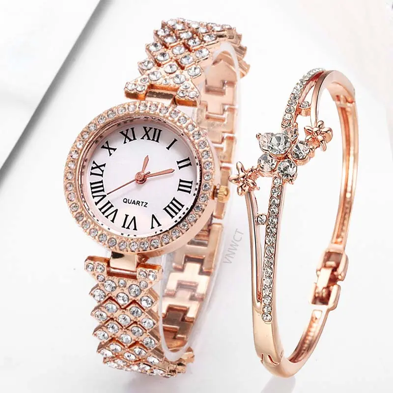 Jam Tangan Wanita, Berlian Bintang Langit Penuh, Bunga Bertuah, Gelang, Tali Pinggang Keluli Cinta, Jam Tangan Pergelangan tangan Kuarza Berlian Buatan, Fesyen, untuk Wanita