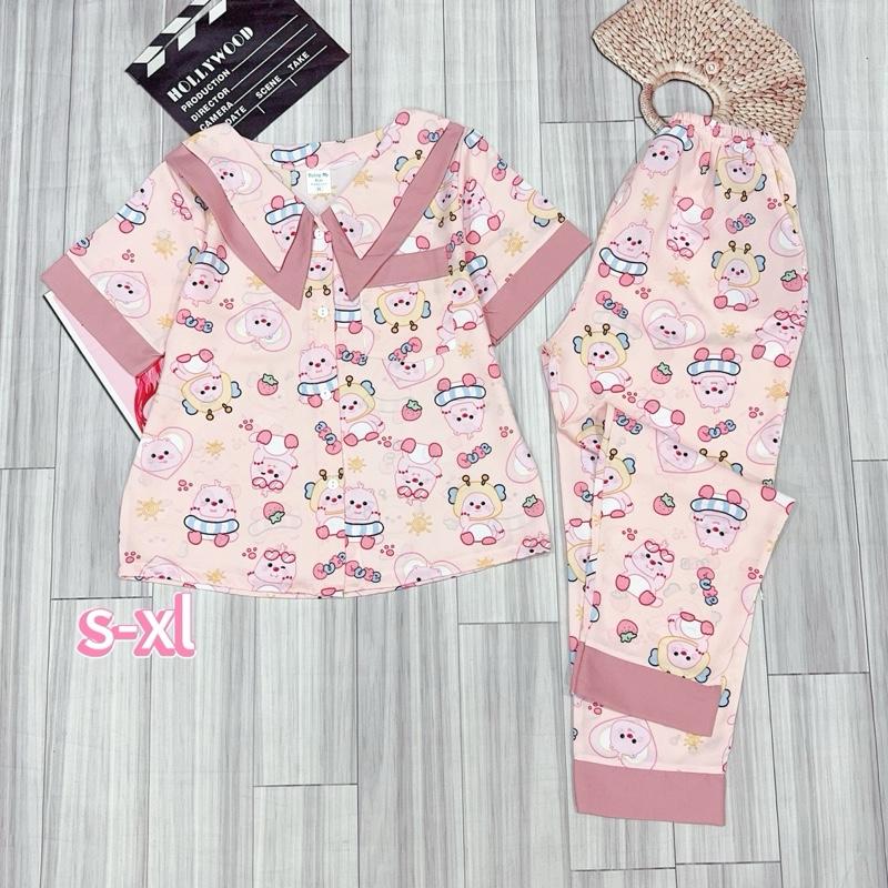 MÃ 62 . 22-48kg . Bộ quần dài tay ngắn cổ lá nhọn pijama cho bé gái size đại chất liệu LỤA MANGO mềm mịn . Bộ đồ mặc nhà thoáng mát thấm hút mồ hôi Women Quần Ngủ Áo Ngủ đồ  bộ  pijama  cho  bé  gái  30  đến 9