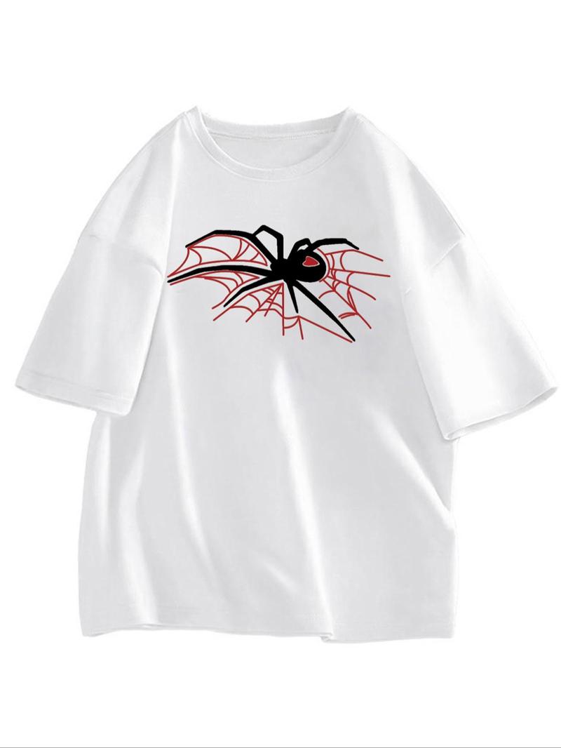 Product Introduction of Men's Cartoon Spider Print Short Sleeve Tee, Regular Fit Casual Comfy Round Neck T-shirt for Summer, Men's Top for Daily Wear 1