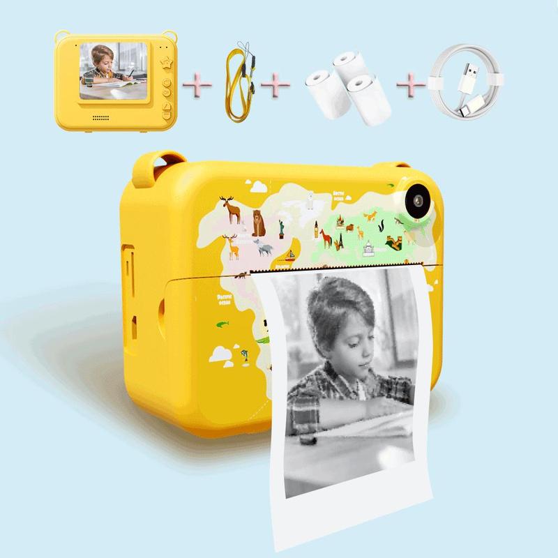 Instant Print Camera for Kids, 1 Set Selfie Digital Camera with 3 Rolls Print Paper & Lanyard, High Definition Video Camera, Portable Printer, Kids Toys, Teenage Boy Gift, Thanksgiving Gift Set, Stocking Filler, Valentine's Day Gift, Photographic Kit 4