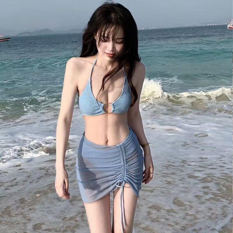 Bikini 2 mảnh đi biển cho nữ đồ bơi áo có mút kèm quần và khăn quây rút dây Sport Chạy Bộ 8812 E-4 5