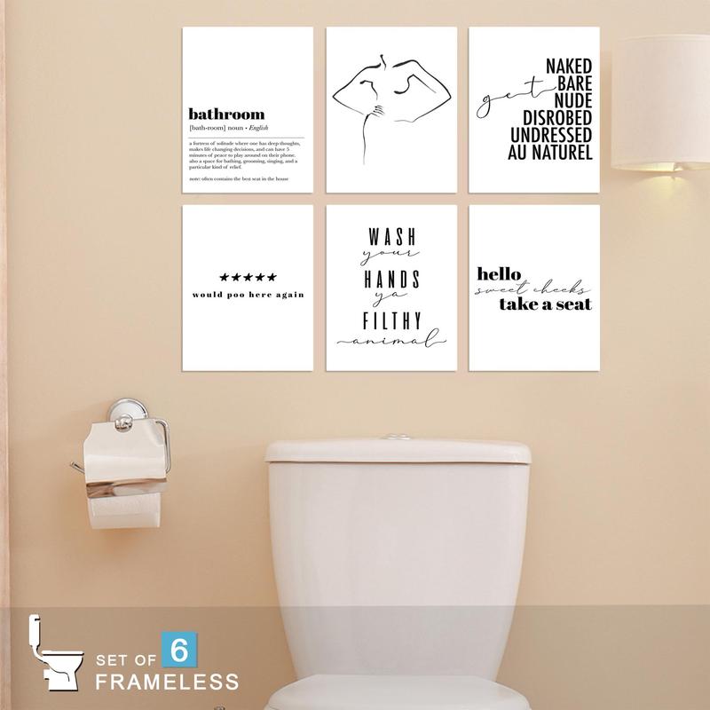 Product Introduction of Bathroom Rules Letter Pattern Unframed Painting, 6 Counts Modern Canvas Wall Art Poster, Wall Art Decor for Home Bathroom Bedroom 4