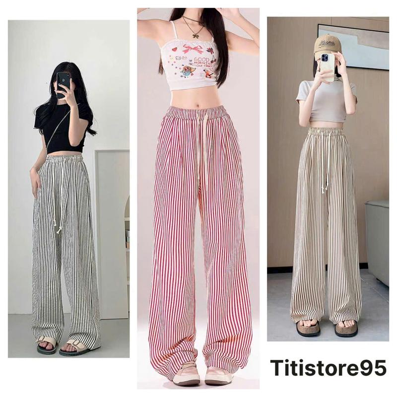 COMBO 2 hoặc 3 QUẦN Quần suông có phiên bản cho nấm kẻ sọc vải cotton nhún nhẹ mát cạp chun có 2 túi và dây rút.