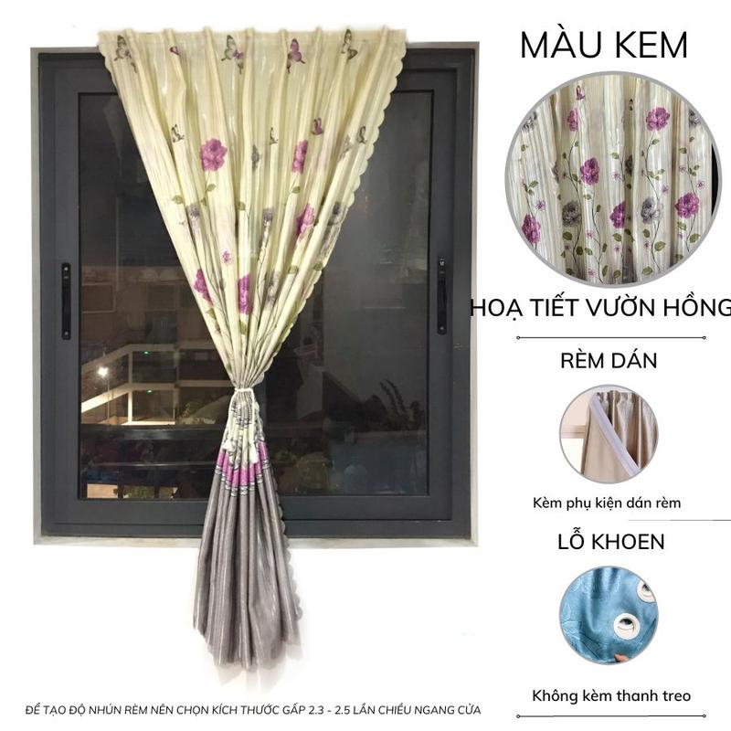 Rèm cửa sổ Minh Tâm Decor loại I dán tường tặng kèm phụ kiện rèm lỗ khoen không kèm thanh treo trang trí chống nắng chất liệu gấm dệt 3 lớp - hoạ tiết Vườn hoa hồng