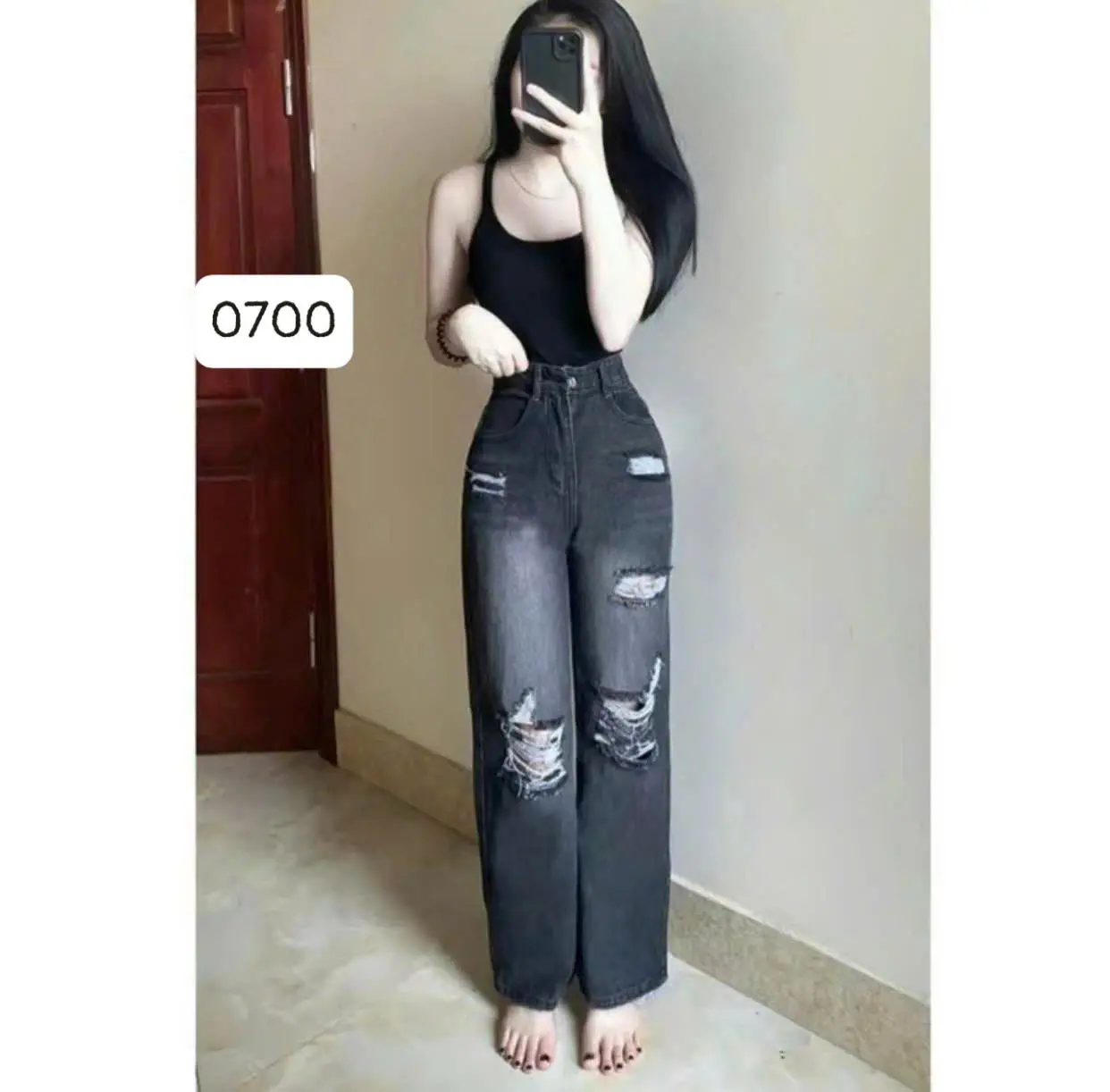 Quần jeans  Suông  Cạp Siêu Cao  cá tính phong cách thời trang cho phái đẹp chất vải dày dặn mềm mịn (0700 khói _0566 nhạt)