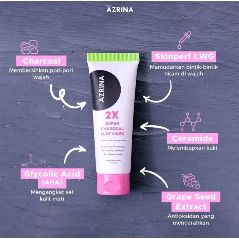 READY SIAP KIRIM - 2X SUPER CHARCOAL CLAY MASK NEW AZRINA ORIGINAL BPOM APPROVED 2