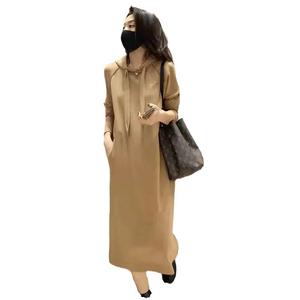 ชุดกระชับสัดส่วน สำหรับผู้หญิง สไตล์เกาหลี สีพื้น พลัสไซส์ เสื้อสเวตเตอร์ ทรงสลิมฟิต มีฮู้ด เหนือเข่า เหมาะสำหรับฤดูใบไม้ร่วงและฤดูหนาว