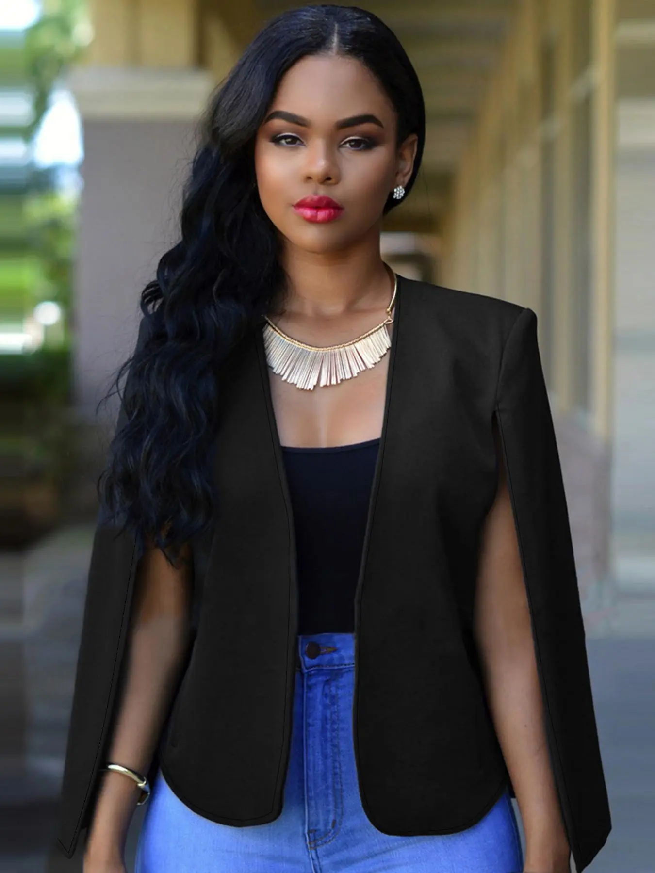 Women's Solid Color Open Front Blazer, Casual Long Sleeve Outerwear for Fall & Winter, Ladies Clothes for Daily Wear