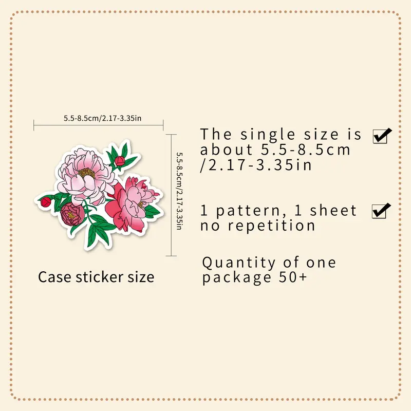 Peony Flower Pattern Sticker, 100pcs/set Colorful Floral Decals, DIY Decorative Sticker for Scrapbooking & Journal Making 1