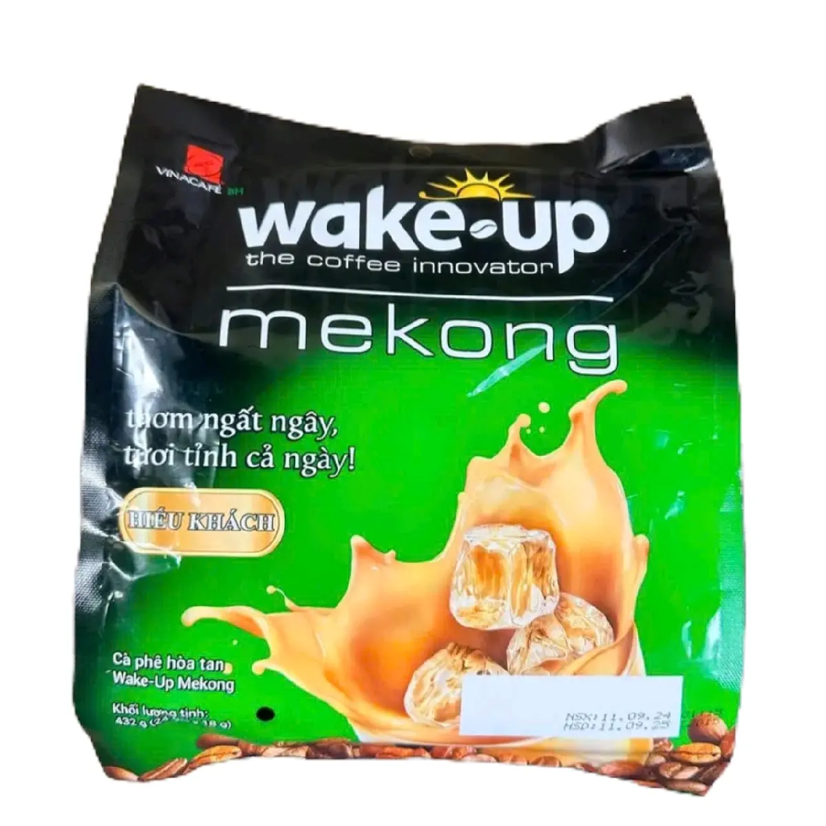 Combo 3 bịt cafe sữa Wake -up Mekong Màu xanh Hiếu khách ( Mẫu mới màu xanh ) 1 bịt 24 gói nhỏ ×18g Coffee Cà Phê