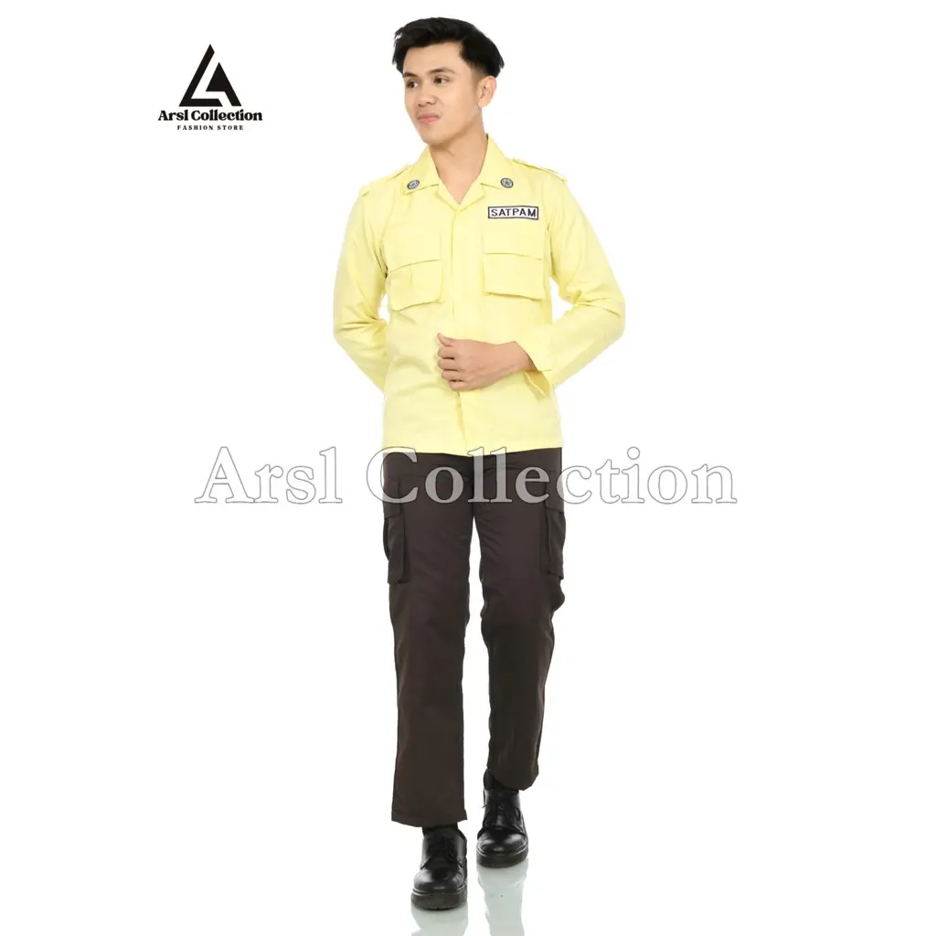 Setelan PDL Satpam Resmi – Setelan Security PDL – Bahan Kuat, Nyaman Dipakai Seharian – Model Terbaru, Kombinasi Coklat & Krem  Berstandar Resmi