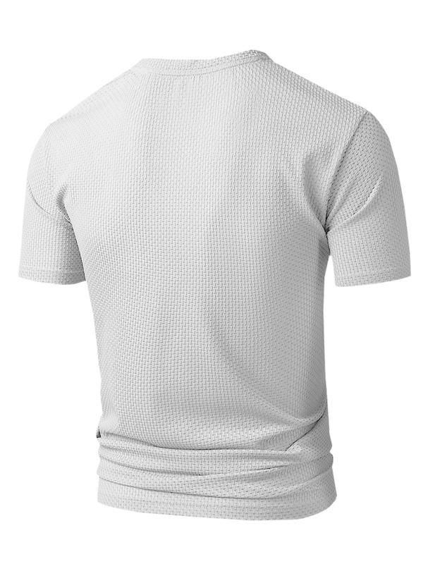 Men's Regular Fit Solid Jacquard Short Sleeve Tee, Casual Comfy Breathable T-shirt for Summer, Men's Top for Daily Wear 4