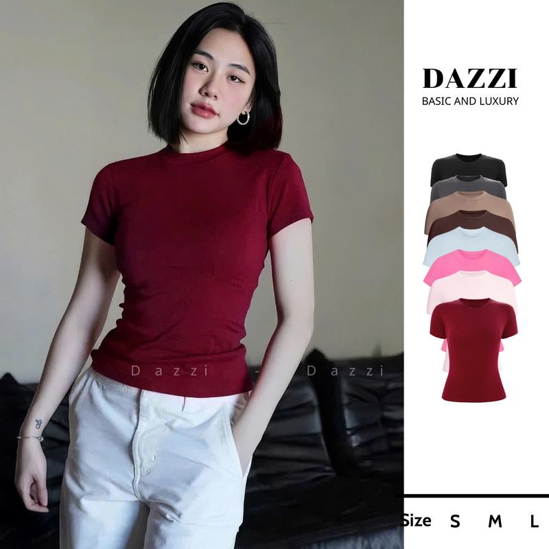 Áo thun trơn nữ cổ tròn vải cotton mịn DAZZI form ôm babytee Women